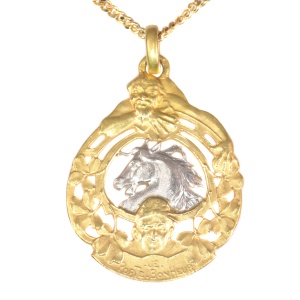 Antique French gold good luck charm, good luck token for horse races